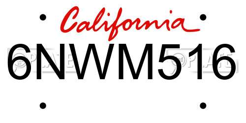 6NWM516 California License Plate
