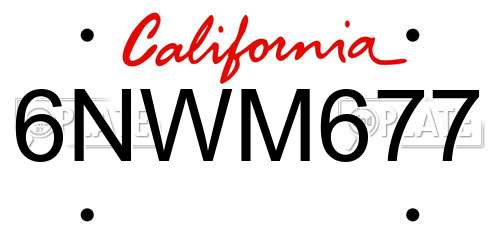 6NWM677 California License Plate