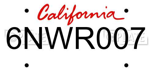 6NWR007 California License Plate
