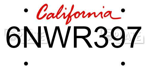 6NWR397 California License Plate