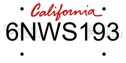 6NWS193 California License Plate