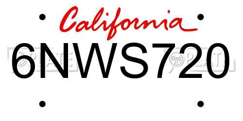 6NWS720 California License Plate