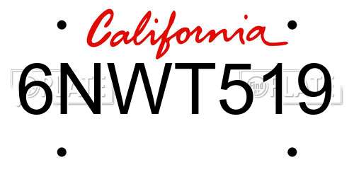 6NWT519 California License Plate