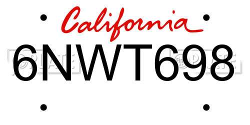6NWT698 California License Plate