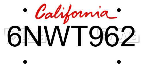 6NWT962 California License Plate