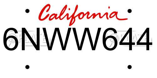 6NWW644 California License Plate