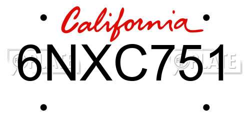 6NXC751 California License Plate