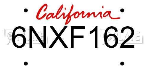 6NXF162 California License Plate