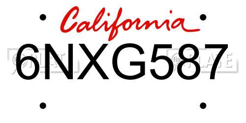 6NXG587 California License Plate