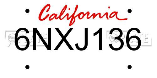 6NXJ136 California License Plate