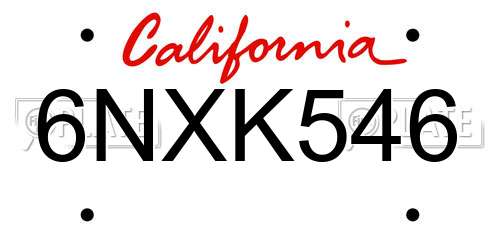6NXK546 California License Plate