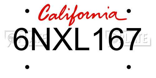6NXL167 California License Plate