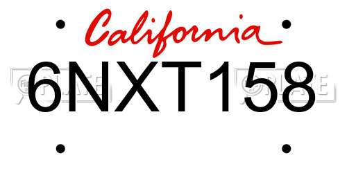 6NXT158 California License Plate