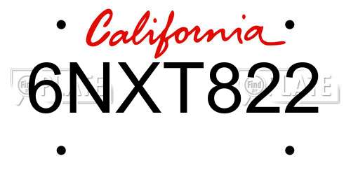 6NXT822 California License Plate
