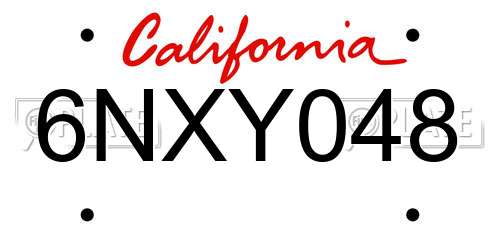 6NXY048 California License Plate