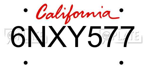 6NXY577 California License Plate