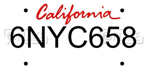 6NYC658 California License Plate