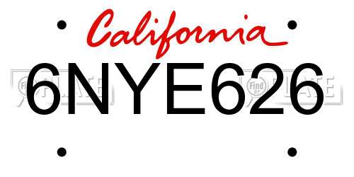 6NYE626 California License Plate