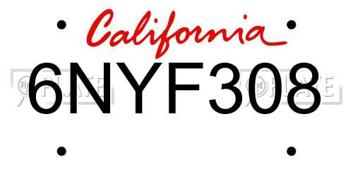 6NYF308 California License Plate