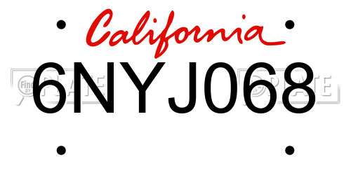6NYJ068 California License Plate