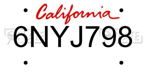 6NYJ798 California License Plate