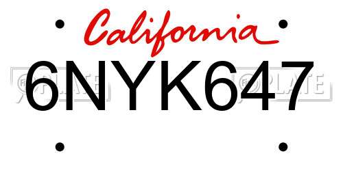 6NYK647 California License Plate