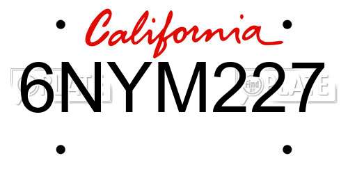 6NYM227 California License Plate