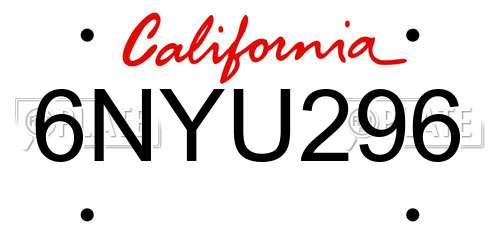 6NYU296 California License Plate