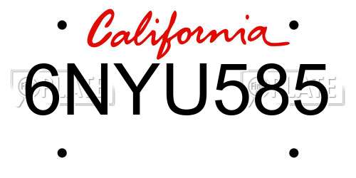 6NYU585 California License Plate