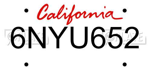 6NYU652 California License Plate