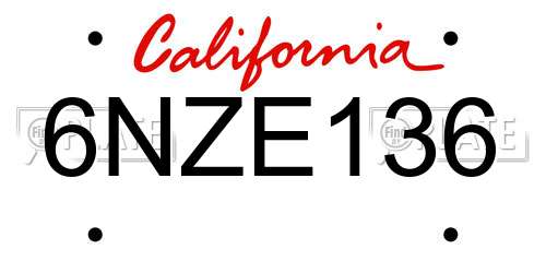 6NZE136 California License Plate