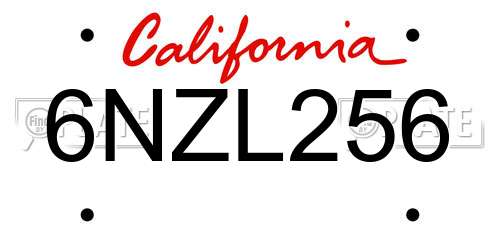 6NZL256 California License Plate