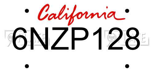 6NZP128 California License Plate