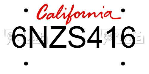 6NZS416 California License Plate