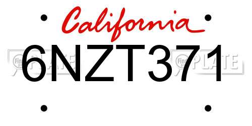 6NZT371 California License Plate