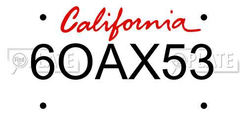 6OAX53 California License Plate