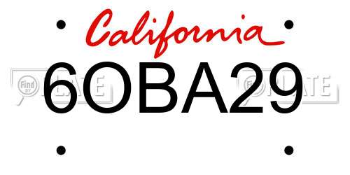 6OBA29 California License Plate