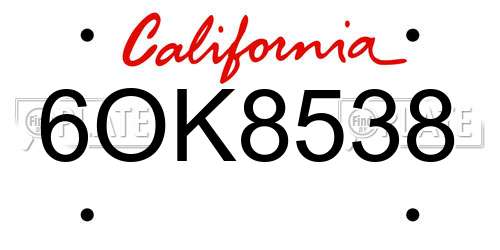 6OK8538 California License Plate