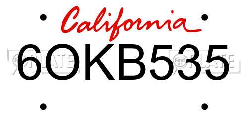 6OKB535 California License Plate