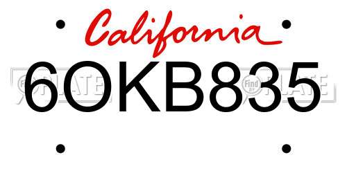 6OKB835 California License Plate