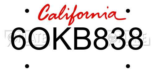 6OKB838 California License Plate