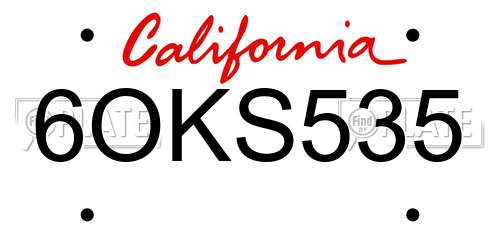 6OKS535 California License Plate