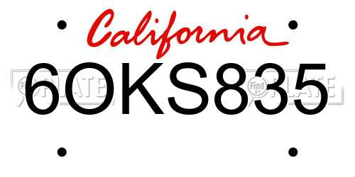 6OKS835 California License Plate