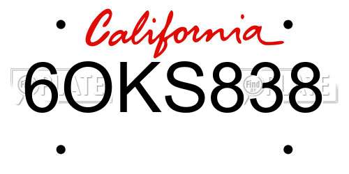 6OKS838 California License Plate