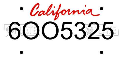 6OO5325 California License Plate