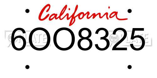 6OO8325 California License Plate