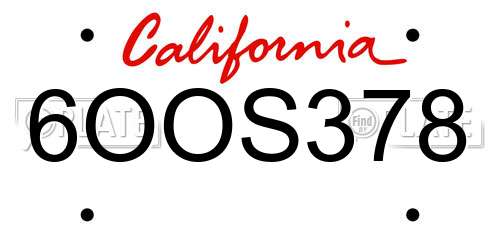 6OOS378 California License Plate