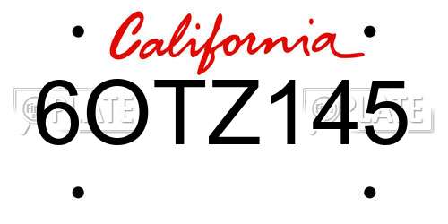 6OTZ145 California License Plate