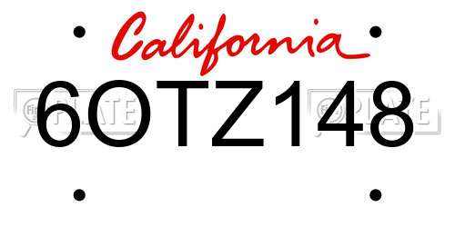 6OTZ148 California License Plate