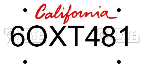 6OXT481 California License Plate